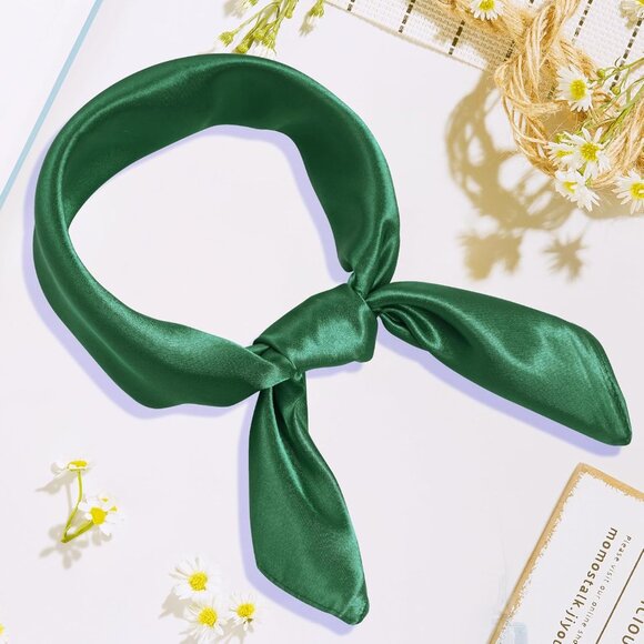 Women Dark Green Chiffon Square Ribbon Neck Scarf Satin Handkerchief Halloween - Picture 7 of 7
